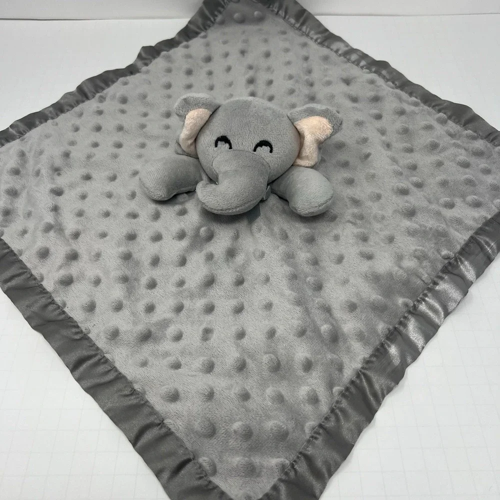 Elegant Baby Gray Elephant Security Lovey Minky‎ Dot Plush 16x16